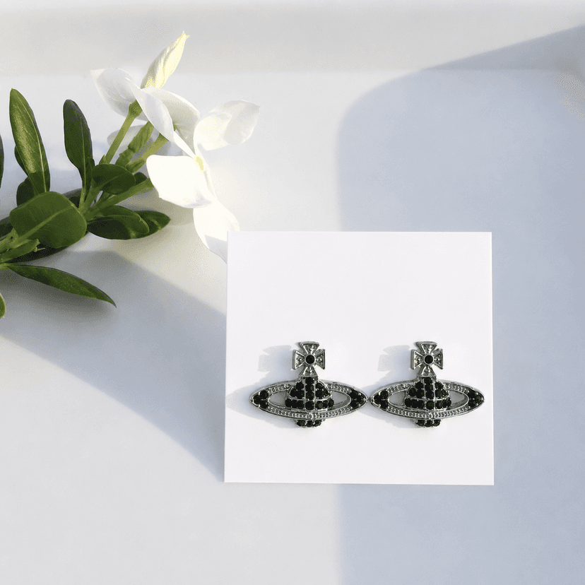 Vivienne Westwood Style Black Stud Earrings